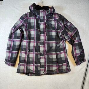 ZeroXposur Womens Grey Purple Plaid Ski Snowboard Jacket Hooded Large